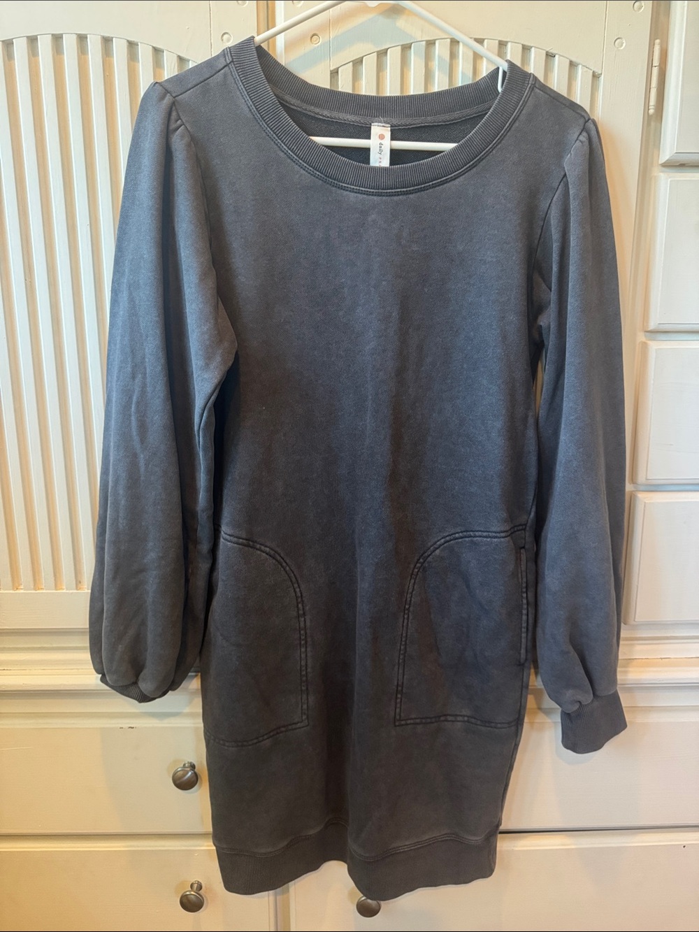 Women's Gray Pullover Sweatshirt Dress with Pockets